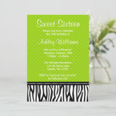 Lime Green en Black Zebra Polka Dot Sweet 16 Kaart (Staand voorkant)