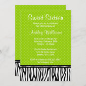 Lime Green en Black Zebra Polka Dot Sweet 16 Kaart (Voorkant / Achterkant)