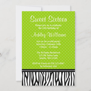 Lime Green en Black Zebra Polka Dot Sweet 16 Kaart