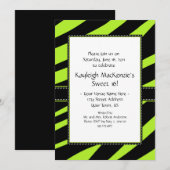 Lime Green en Black Zebra Stripes Sweet 16 Invita Kaart (Voorkant / Achterkant)