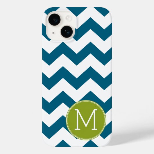 Lime Green en Blauwgroen Chevron Pattern Monogram Case-Mate iPhone Case (Achterkant)