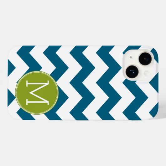 Lime Green en Blauwgroen Chevron Pattern Monogram Case-Mate iPhone Case (Achterkant (horizontaal))