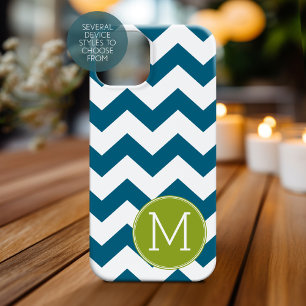 Lime Green en Blauwgroen Chevron Pattern Monogram Case-Mate iPhone Case