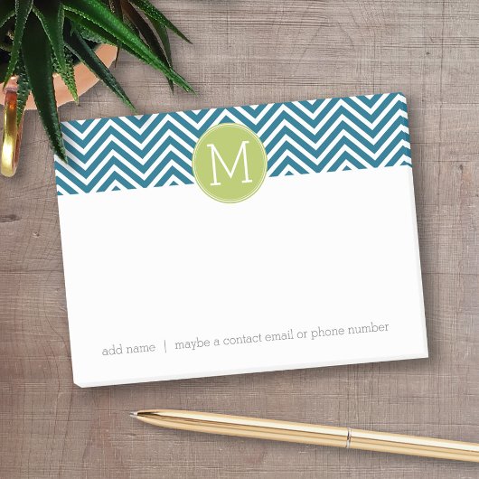 Lime Green en Blauwgroen Chevron Pattern Monogram Post-it® Notes