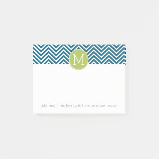 Lime Green en Blauwgroen Chevron Pattern Monogram Post-it® Notes (Voorkant)