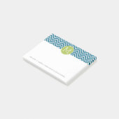 Lime Green en Blauwgroen Chevron Pattern Monogram Post-it® Notes (Schuin)