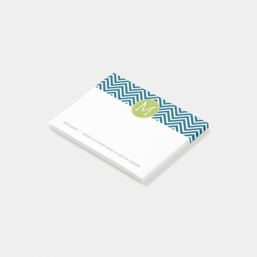 Lime Green en Blauwgroen Chevron Pattern Monogram Post-it® Notes (Schuin)