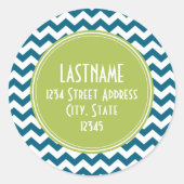 Lime Green en Blauwgroen Chevron Pattern Monogram Ronde Sticker (Voorkant)