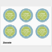 Lime Green en Blauwgroen Chevron Pattern Monogram Ronde Sticker (Vel)