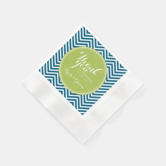 Lime Green en Blauwgroen Chevron Pattern Monogram Servet (Hoek)
