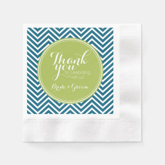 Lime Green en Blauwgroen Chevron Pattern Monogram Servet (Voorkant)