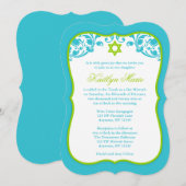 Lime Green en Blauwgroen Swirls Bat Mitzvah Kaart (Voorkant / Achterkant)