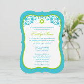 Lime Green en Blauwgroen Swirls Bat Mitzvah Kaart (Staand voorkant)