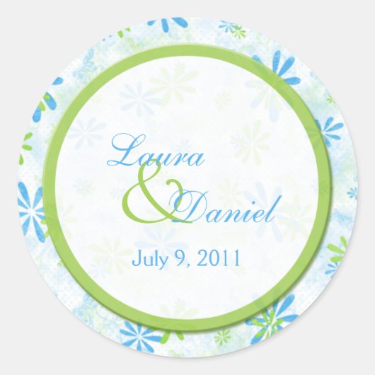 Lime Green en Blue Floral 1,5" ronde Sticker (Voorkant)