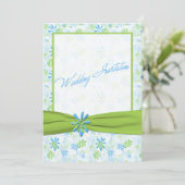 Lime Green en Blue Floral bruiloft uitnodiging (Staand voorkant)