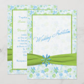 Lime Green en Blue Floral bruiloft uitnodiging (Voorkant / Achterkant)
