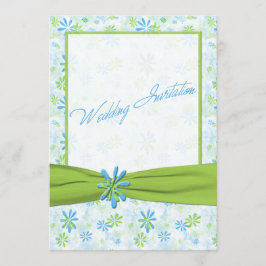Lime Green en Blue Floral bruiloft uitnodiging