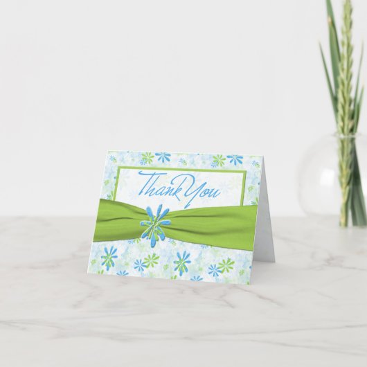Lime Green en Blue Floral Dank je Kaart (Voorkant)