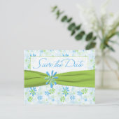 Lime Green en Blue Floral Save the Date Briefkaart (Staand voorkant)