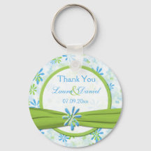 Lime Green en Blue Floral Wedding Favor Sleutelhan
