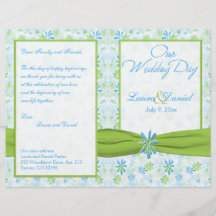 Lime Green en Blue Floral Wedding Programme