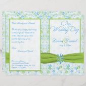 Lime Green en Blue Floral Wedding Programme (Voorkant / Achterkant)