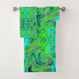 Lime Green en Blue Groovy Abstract Retro Art Bad Handdoek