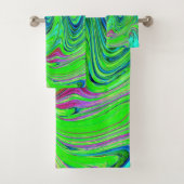 Lime Green en Blue Groovy Abstract Retro Art Bad Handdoek (Insitu)