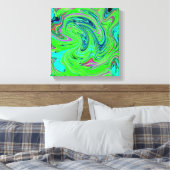 Lime Green en Blue Groovy Abstract Retro Art Canvas Afdruk (Insitu (Slaapkamer))