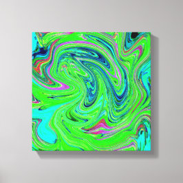 Lime Green en Blue Groovy Abstract Retro Art Canvas Afdruk