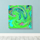 Lime Green en Blue Groovy Abstract Retro Art Canvas Afdruk (Insitu (Houten vloer))