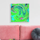 Lime Green en Blue Groovy Abstract Retro Art Canvas Afdruk (Insitu (Woonkamer))
