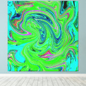 Lime Green en Blue Groovy Abstract Retro Art Canvas Afdruk (Insitu (Houten vloer))