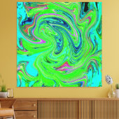Lime Green en Blue Groovy Abstract Retro Art Canvas Afdruk (Insitu (Woonkamer))