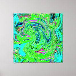 Lime Green en Blue Groovy Abstract Retro Art Canvas Afdruk