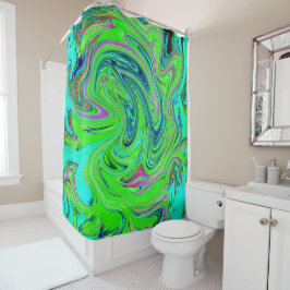Lime Green en Blue Groovy Abstract Retro Art Douchegordijn