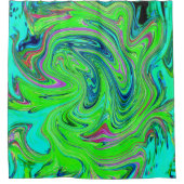 Lime Green en Blue Groovy Abstract Retro Art Douchegordijn (Voorkant)