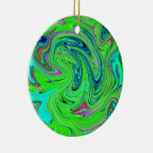 Lime Green en Blue Groovy Abstract Retro Art Keramisch Ornament (Rechts)