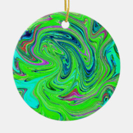 Lime Green en Blue Groovy Abstract Retro Art Keramisch Ornament