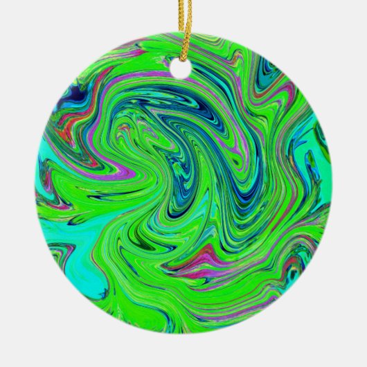 Lime Green en Blue Groovy Abstract Retro Art Keramisch Ornament (Voorkant)