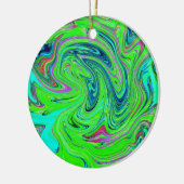 Lime Green en Blue Groovy Abstract Retro Art Keramisch Ornament (Links)