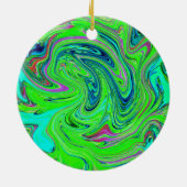Lime Green en Blue Groovy Abstract Retro Art Keramisch Ornament (Achterkant)