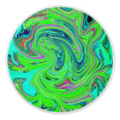 Lime Green en Blue Groovy Abstract Retro Art Keramische Knop (Voorkant)
