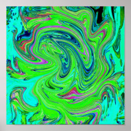 Lime Green en Blue Groovy Abstract Retro Art Poster