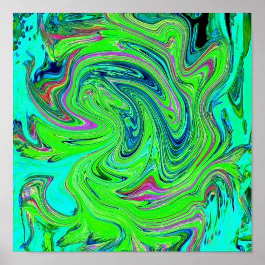 Lime Green en Blue Groovy Abstract Retro Art Poster (Voorkant)