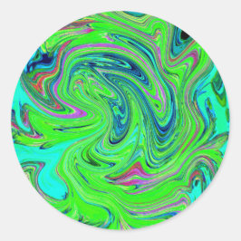 Lime Green en Blue Groovy Abstract Retro Art Ronde Sticker
