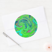 Lime Green en Blue Groovy Abstract Retro Art Ronde Sticker (Envelop)