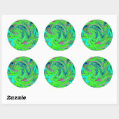 Lime Green en Blue Groovy Abstract Retro Art Ronde Sticker (Vel)