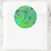 Lime Green en Blue Groovy Abstract Retro Art Ronde Sticker (Tas)