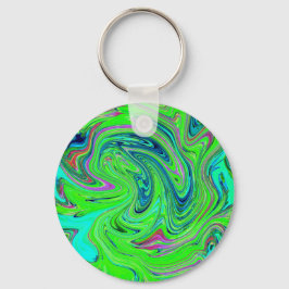 Lime Green en Blue Groovy Abstract Retro Art Sleutelhanger